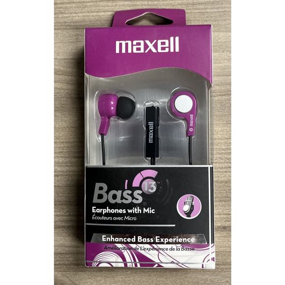 Maxell Earbuds Microphone Bass 13 Heavy Bass In-ear Purple 199730 - Picture 1 of 8